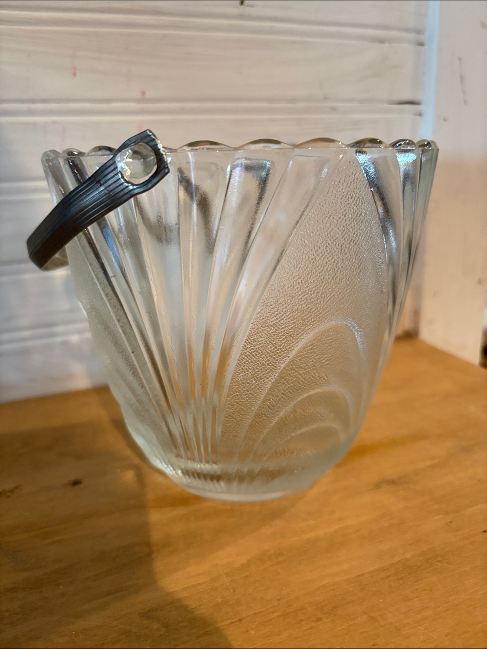 Textured Glass Ice Bucket with Metal Handle - Clear